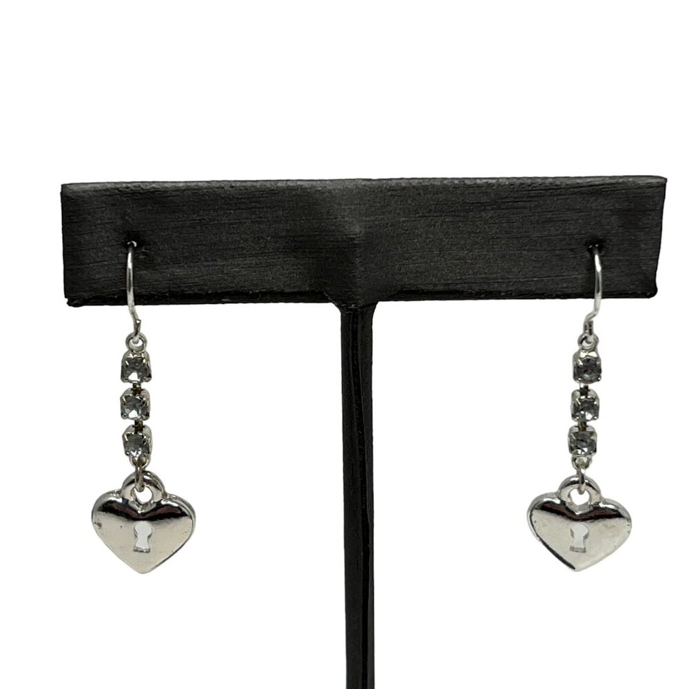 Heart Pierced Earrings Rhinestone‎ Wire Drop Dangle Keyhole